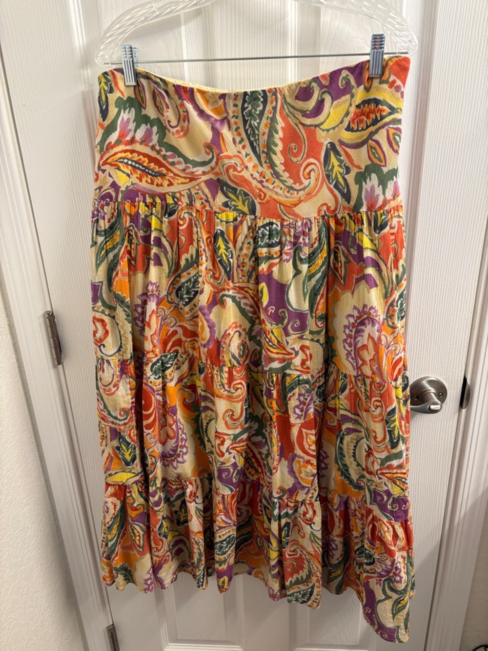 Women's CHAPS Paisley Tiered Midi Cotton BOHO Skirt - Multicolor - Picture 1 of 11